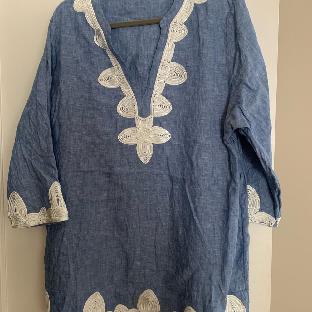 Blue Tunic with White Embroidery 14R